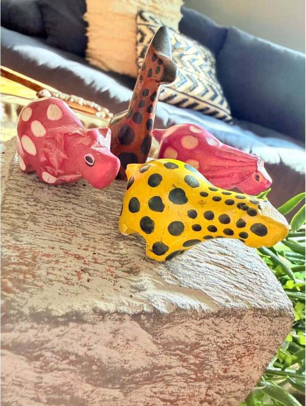 Set of 4 Hand-Carved Wooden African Animal Figurines